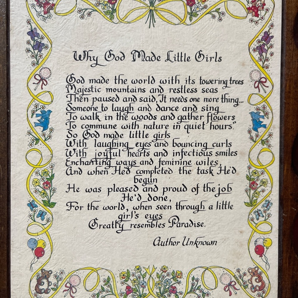 Framed Poem Plaque "Why God Made Little Girls" - Floral Accents - Picture 3 of 3